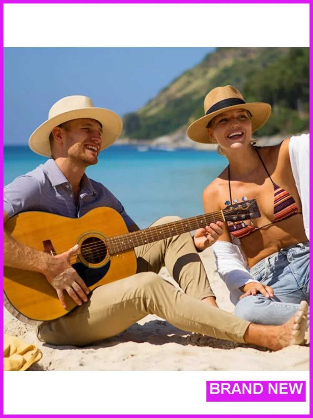 Wide Brim Straw Panama Hat Fedora Summer Beach Sun Hat UPF Protection